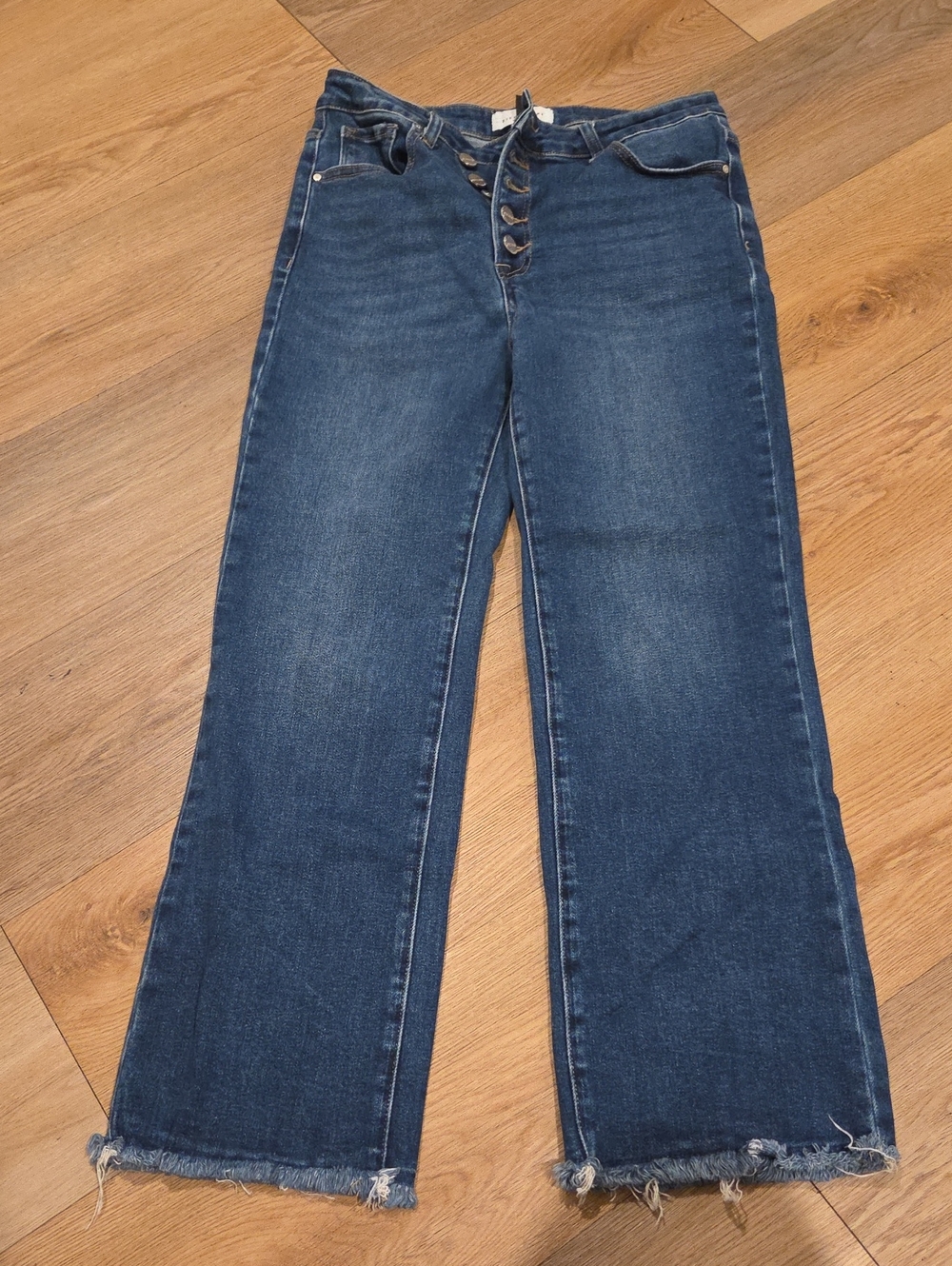 Button-Fly Wide-Leg Women's Jeans in Dark Blue